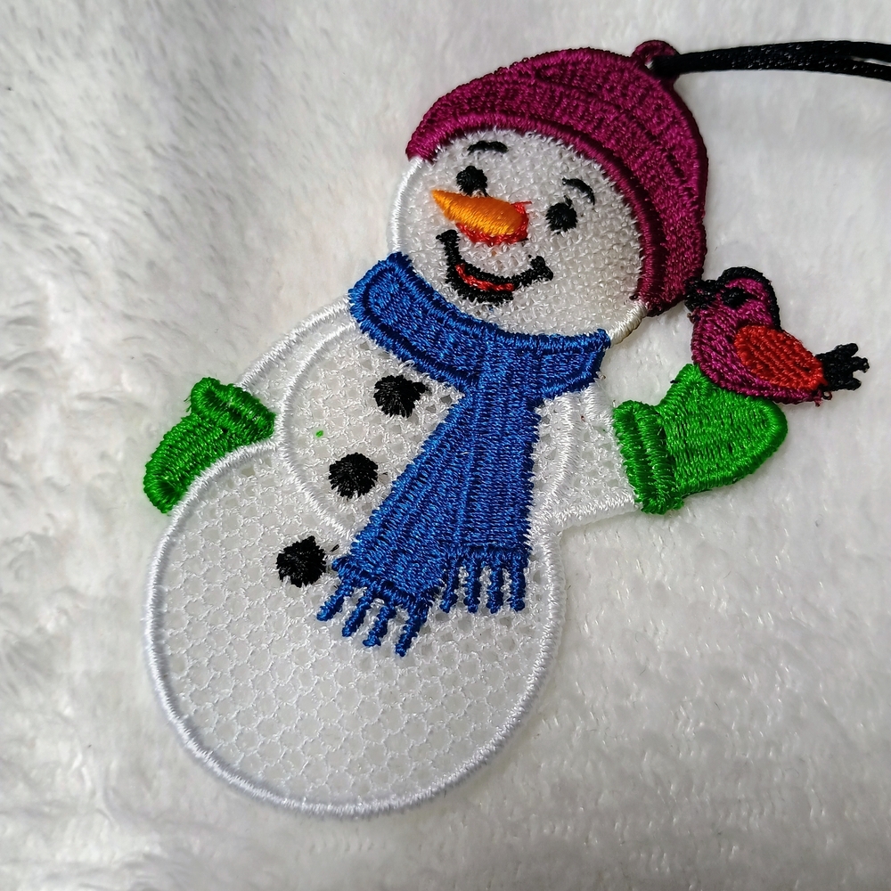 Festive Snowman Embroidered Lace Ornament
